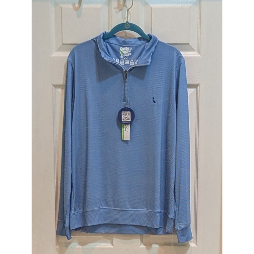 Tailor Byrd Men's Blue Long Sleeve 1/4 Zip Striped Shirt Size Large New